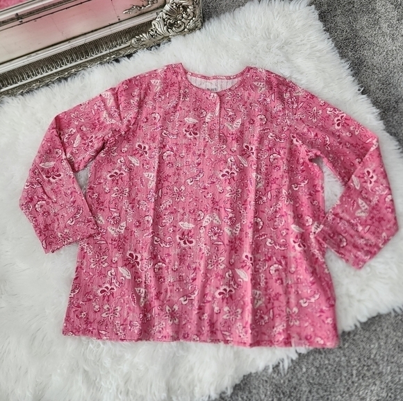 BLAIR Pink Floral Henley Long Sleeve Top Size 2XL. New. - Picture 1 of 7